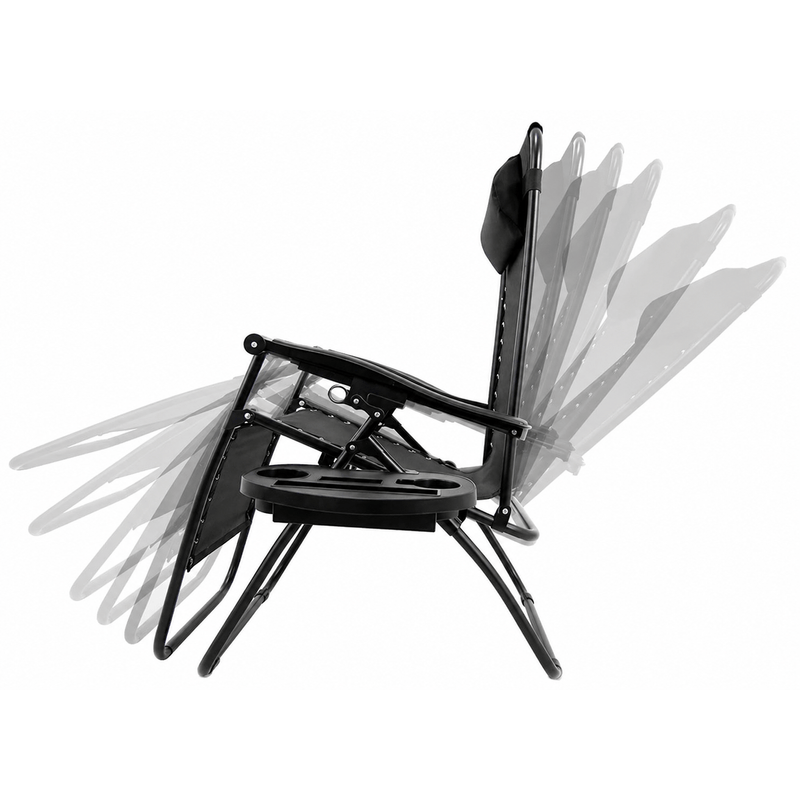 Casa si Gradina - Gradina si terasa - Mobilier exterior - Scaune si sezlonguri gradina - Sezlong pliant cu suport pahar, buzunar si perna, textilene, maxim 120 kg, 65x90x110 cm, negru - Infinity.ro