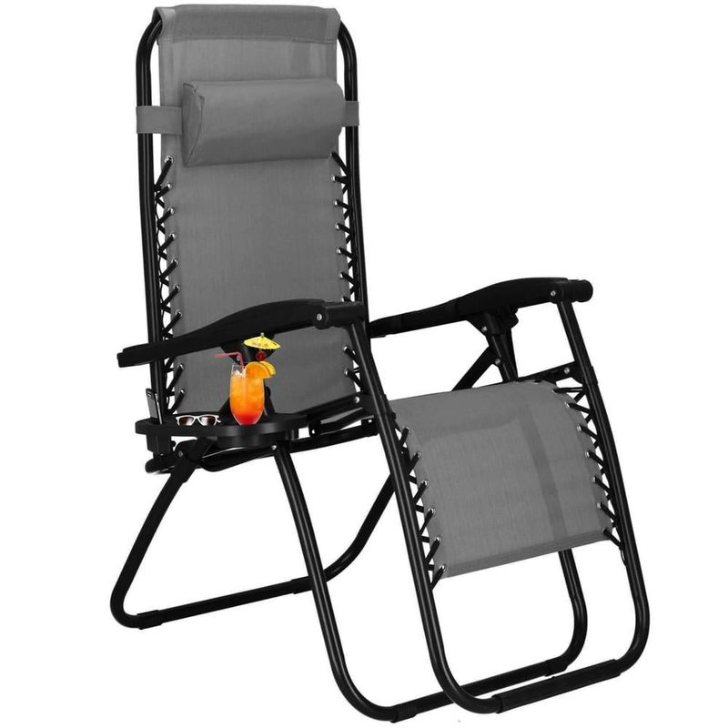 Casa si Gradina - Gradina si terasa - Mobilier exterior - Scaune si sezlonguri gradina - Sezlong scaun pliant plaja sau gradina, Siesta, gravitatie zero, cu tetiera, 175x67x110 cm, gri - Infinity.ro