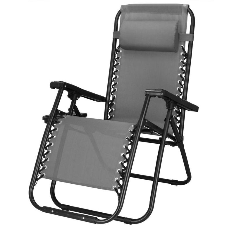 Casa si Gradina - Gradina si terasa - Mobilier exterior - Scaune si sezlonguri gradina - Sezlong scaun pliant plaja sau gradina, Siesta, gravitatie zero, cu tetiera, 175x67x110 cm, gri - Infinity.ro