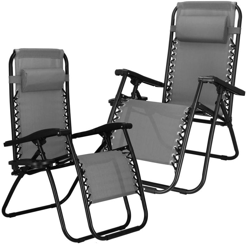 Casa si Gradina - Gradina si terasa - Mobilier exterior - Scaune si sezlonguri gradina - Sezlong scaun pliant plaja sau gradina, Siesta, gravitatie zero, cu tetiera, 175x67x110 cm, gri - Infinity.ro