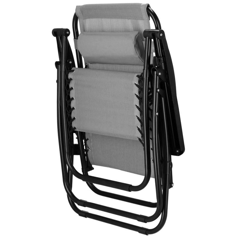 Casa si Gradina - Gradina si terasa - Mobilier exterior - Scaune si sezlonguri gradina - Sezlong scaun pliant plaja sau gradina, Siesta, gravitatie zero, cu tetiera, 175x67x110 cm, gri - Infinity.ro