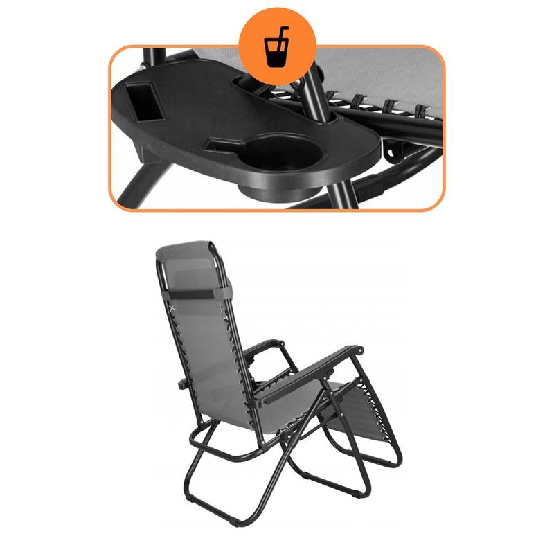 Casa si Gradina - Gradina si terasa - Mobilier exterior - Scaune si sezlonguri gradina - Sezlong scaun pliant plaja sau gradina, Siesta, gravitatie zero, cu tetiera, 175x67x110 cm, gri - Infinity.ro