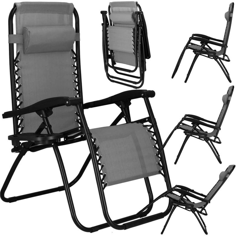Casa si Gradina - Gradina si terasa - Mobilier exterior - Scaune si sezlonguri gradina - Sezlong scaun pliant plaja sau gradina, Siesta, gravitatie zero, cu tetiera, 175x67x110 cm, gri - Infinity.ro