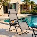 Casa si Gradina - Gradina si terasa - Mobilier exterior - Scaune si sezlonguri gradina - Sezlong scaun pliant plaja sau gradina, Siesta, gravitatie zero, cu tetiera, 175x67x110 cm, gri - Infinity.ro