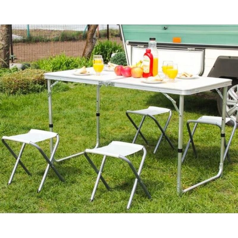 Casa si Gradina - Gradina si terasa - Mobilier exterior - Seturi mobila gradina - Set masa pliabila reglabila si 4 scaune, tip valiza, gri, 120x60cm - Infinity.ro
