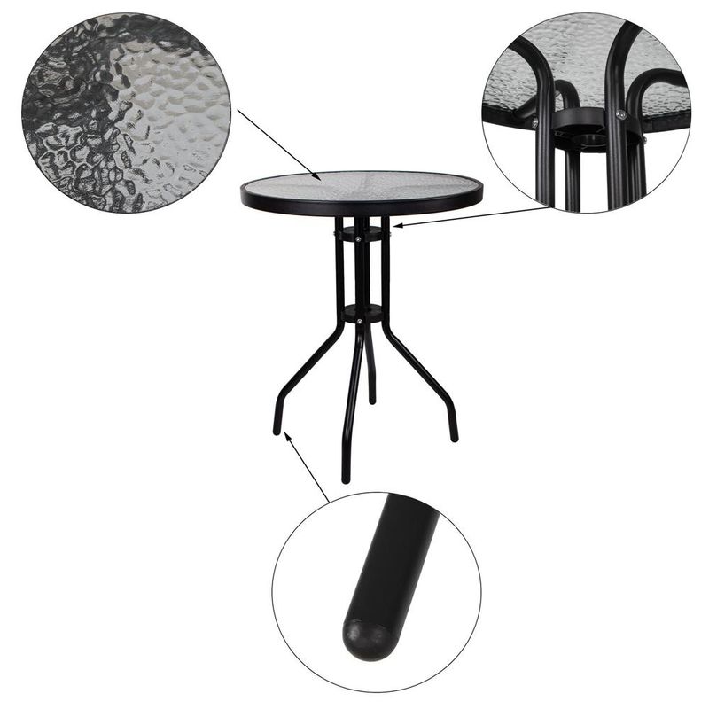 Casa si Gradina - Gradina si terasa - Mobilier exterior - Seturi mobila gradina - Set mobilier gradina, 2 scaune si masa rotunda, blat sticla, cadru metalic, 60x70 cm, negru - Infinity.ro