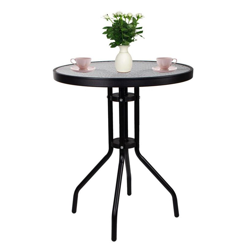 Casa si Gradina - Gradina si terasa - Mobilier exterior - Seturi mobila gradina - Set mobilier gradina, 2 scaune si masa rotunda, blat sticla, cadru metalic, 60x70 cm, negru - Infinity.ro