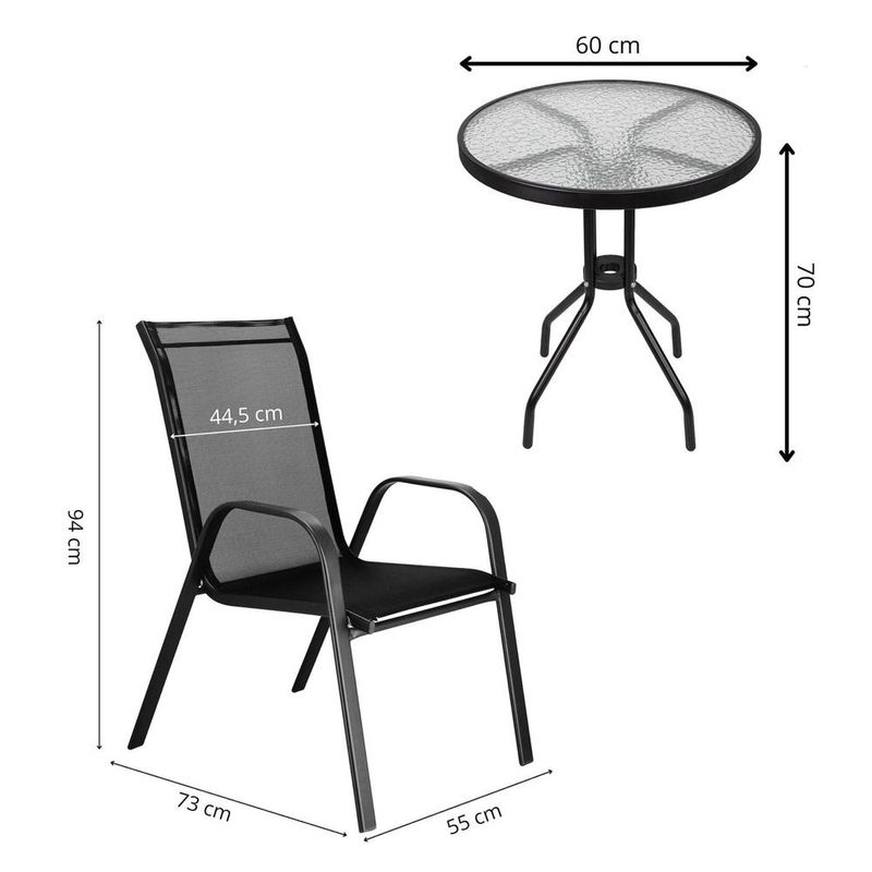 Casa si Gradina - Gradina si terasa - Mobilier exterior - Seturi mobila gradina - Set mobilier gradina, 2 scaune si masa rotunda, blat sticla, cadru metalic, 60x70 cm, negru - Infinity.ro
