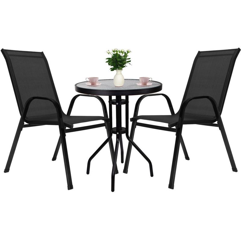 Casa si Gradina - Gradina si terasa - Mobilier exterior - Seturi mobila gradina - Set mobilier gradina, 2 scaune si masa rotunda, blat sticla, cadru metalic, 60x70 cm, negru - Infinity.ro