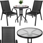 Casa si Gradina - Gradina si terasa - Mobilier exterior - Seturi mobila gradina - Set mobilier gradina, 2 scaune si masa rotunda, blat sticla, cadru metalic, 60x70 cm, negru - Infinity.ro