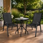 Casa si Gradina - Gradina si terasa - Mobilier exterior - Seturi mobila gradina - Set mobilier gradina, 2 scaune si masa rotunda, blat sticla, cadru metalic, 60x70 cm, negru - Infinity.ro
