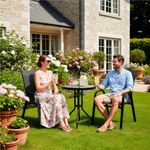 Casa si Gradina - Gradina si terasa - Mobilier exterior - Seturi mobila gradina - Set mobilier gradina, 2 scaune si masa rotunda, blat sticla, cadru metalic, 60x70 cm, negru - Infinity.ro