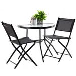 Casa si Gradina - Gradina si terasa - Mobilier exterior - Seturi mobila gradina - Set mobilier gradina sau balcon, masa semirotund sticla cu 2 scaune pliabile, negru - Infinity.ro