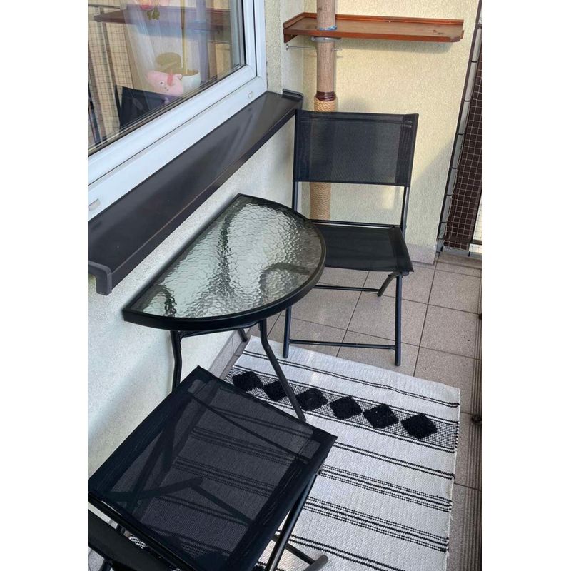 Casa si Gradina - Gradina si terasa - Mobilier exterior - Seturi mobila gradina - Set mobilier gradina sau balcon, masa semirotund sticla cu 2 scaune pliabile, negru - Infinity.ro