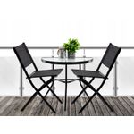 Casa si Gradina - Gradina si terasa - Mobilier exterior - Seturi mobila gradina - Set mobilier gradina sau balcon, masa semirotund sticla cu 2 scaune pliabile, negru - Infinity.ro