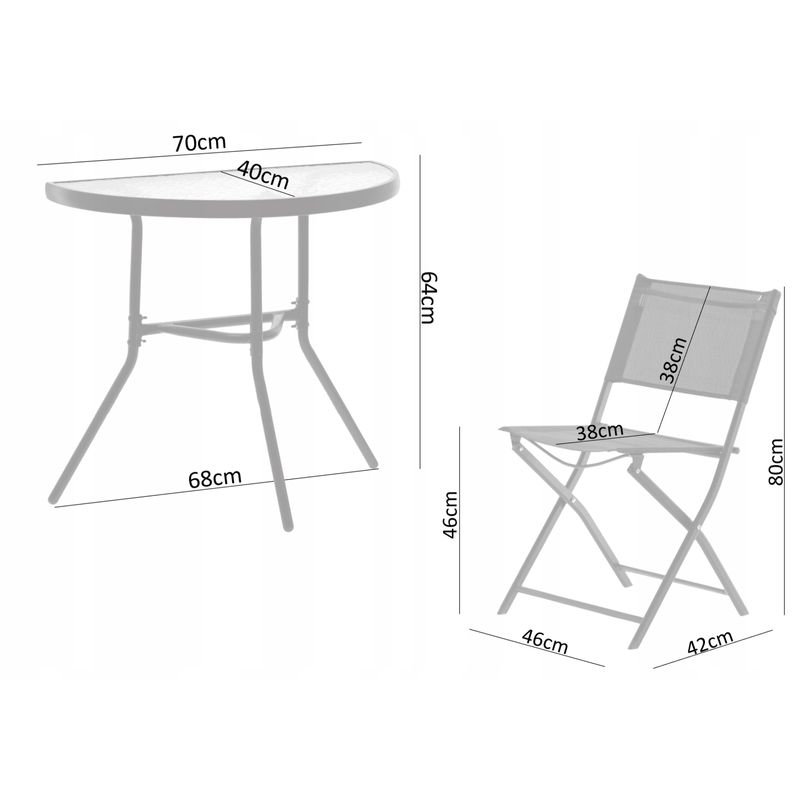 Casa si Gradina - Gradina si terasa - Mobilier exterior - Seturi mobila gradina - Set mobilier gradina sau balcon, masa semirotund sticla cu 2 scaune pliabile, negru - Infinity.ro