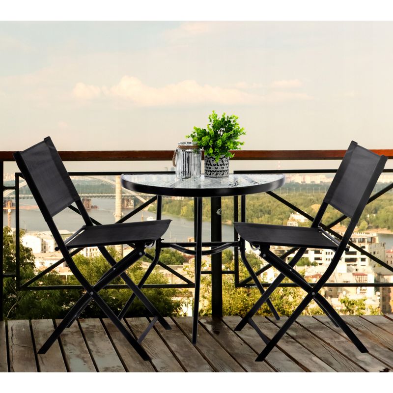 Casa si Gradina - Gradina si terasa - Mobilier exterior - Seturi mobila gradina - Set mobilier gradina sau balcon, masa semirotund sticla cu 2 scaune pliabile, negru - Infinity.ro