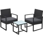 Casa si Gradina - Gradina si terasa - Mobilier exterior - Seturi mobila gradina - Set mobilier pentru gradina cu 2 scaune cu perne si masuta, cadru metalic, impletitura PE, negru si gri - Infinity.ro