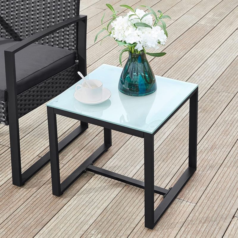 Casa si Gradina - Gradina si terasa - Mobilier exterior - Seturi mobila gradina - Set mobilier pentru gradina cu 2 scaune cu perne si masuta, cadru metalic, impletitura PE, negru si gri - Infinity.ro