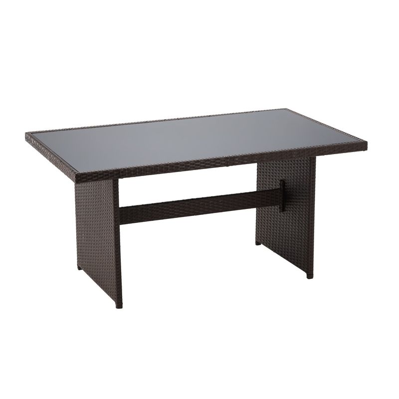 Casa si Gradina - Gradina si terasa - Mobilier exterior - Seturi mobila gradina - Set mobilier gradina 7 piese, canapea 3 locuri, 2 fotolii, 2 tabureti si masa cu blat de sticla, ratan PE, maro si bej - Infinity.ro