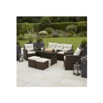 Casa si Gradina - Gradina si terasa - Mobilier exterior - Seturi mobila gradina - Set mobilier gradina 7 piese, canapea 3 locuri, 2 fotolii, 2 tabureti si masa cu blat de sticla, ratan PE, maro si bej - Infinity.ro