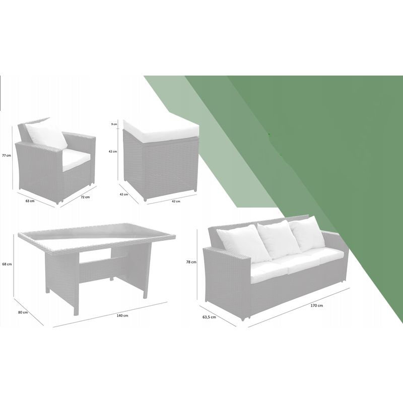 Casa si Gradina - Gradina si terasa - Mobilier exterior - Seturi mobila gradina - Set mobilier gradina 7 piese, canapea 3 locuri, 2 fotolii, 2 tabureti si masa cu blat de sticla, ratan PE, maro si bej - Infinity.ro