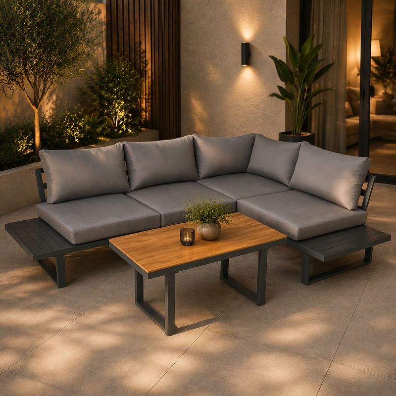 Casa si Gradina - Gradina si terasa - Mobilier exterior - Seturi mobila gradina - Set mobilier gradina Bogota coltar modular, 2 canapele si masa cu inaltime reglabila, cadru aluminiu, 160x70x79 cm, gri - Infinity.ro