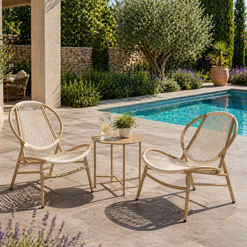 Casa si Gradina - Gradina si terasa - Mobilier exterior - Seturi mobila gradina - Set bistro gradina 3 piese, scaune Acapulco si masa diametru 50 cm, cadru metalic, maro - Infinity.ro