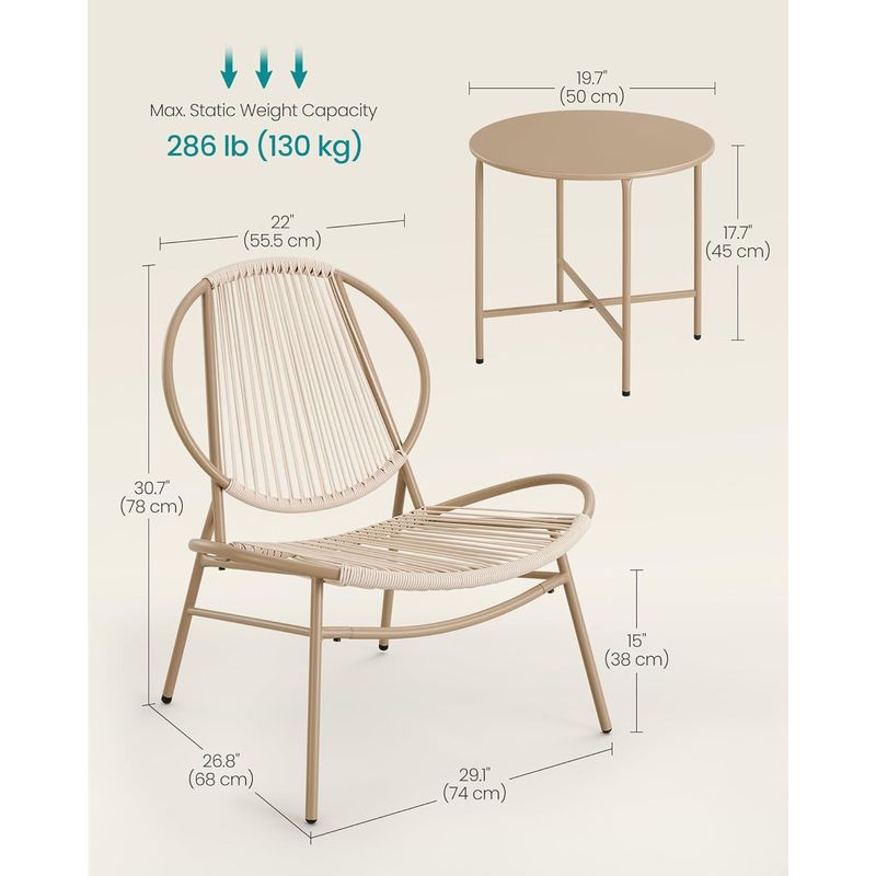 Casa si Gradina - Gradina si terasa - Mobilier exterior - Seturi mobila gradina - Set bistro gradina 3 piese, scaune Acapulco si masa diametru 50 cm, cadru metalic, maro - Infinity.ro