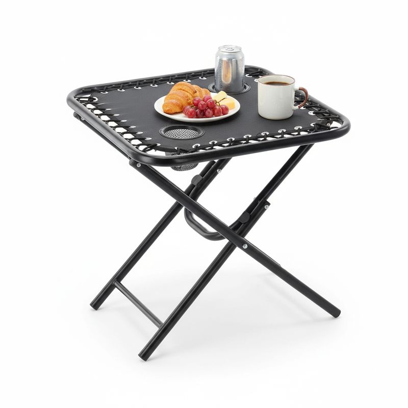 Sport si Outdoor - Camping - Mobilier pentru camping - Mese camping - Masa turistica pliabila camping 2 suporturi pahare metalica, 50x50x50 cm, compacta, negru - Infinity.ro