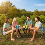 Sport si Outdoor - Camping - Mobilier pentru camping - Mese camping - Masa turistica pliabila pentru camping, cu suport pahare, 50x50x50 cm, maro - Infinity.ro
