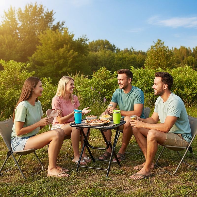 Sport si Outdoor - Camping - Mobilier pentru camping - Mese camping - Masa turistica pliabila pentru camping, cu suport pahare, 50x50x50 cm, maro - Infinity.ro