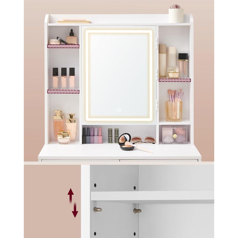 Casa si Gradina - Mobilier - Comode si corpuri - Masute de toaleta - Masa de toaleta Kailyn, oglinda LED cu iluminare reglabila, 6 sertare, 40x98x145 cm, alb - Infinity.ro