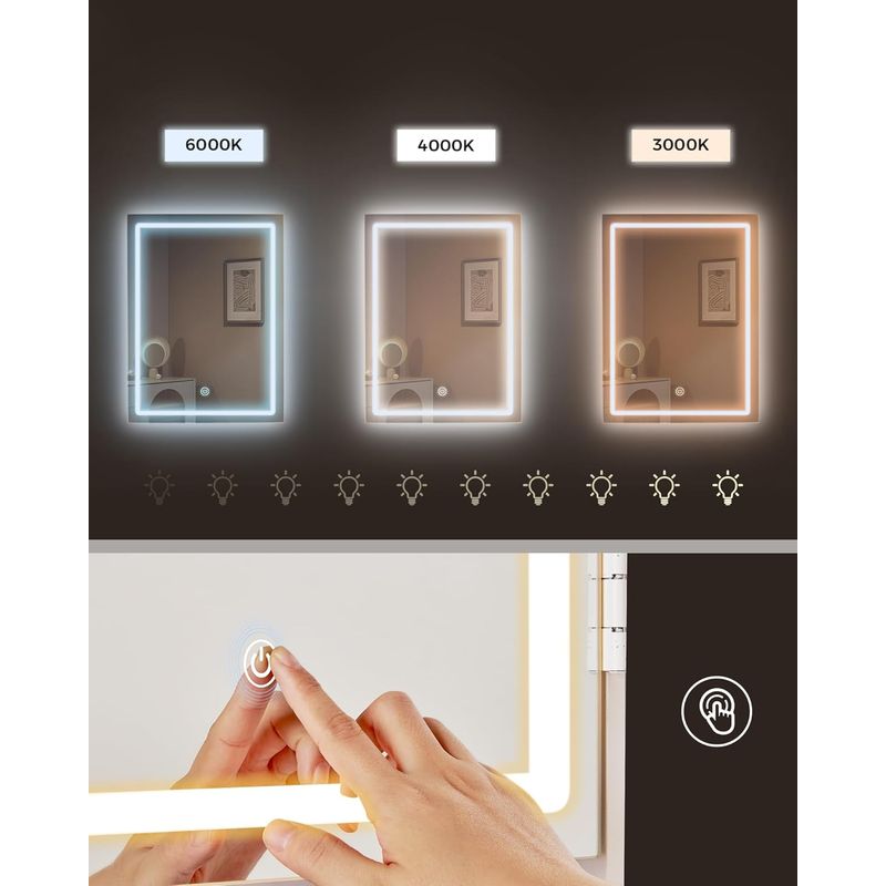 Casa si Gradina - Mobilier - Comode si corpuri - Masute de toaleta - Masa de toaleta Kailyn, oglinda LED cu iluminare reglabila, 6 sertare, 40x98x145 cm, alb - Infinity.ro