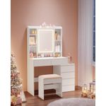 Casa si Gradina - Mobilier - Comode si corpuri - Masute de toaleta - Masa de toaleta Kailyn, oglinda LED cu iluminare reglabila, 6 sertare, 40x98x145 cm, alb - Infinity.ro