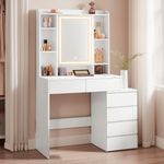 Casa si Gradina - Mobilier - Comode si corpuri - Masute de toaleta - Masa de toaleta Kailyn, oglinda LED cu iluminare reglabila, 6 sertare, 40x98x145 cm, alb - Infinity.ro