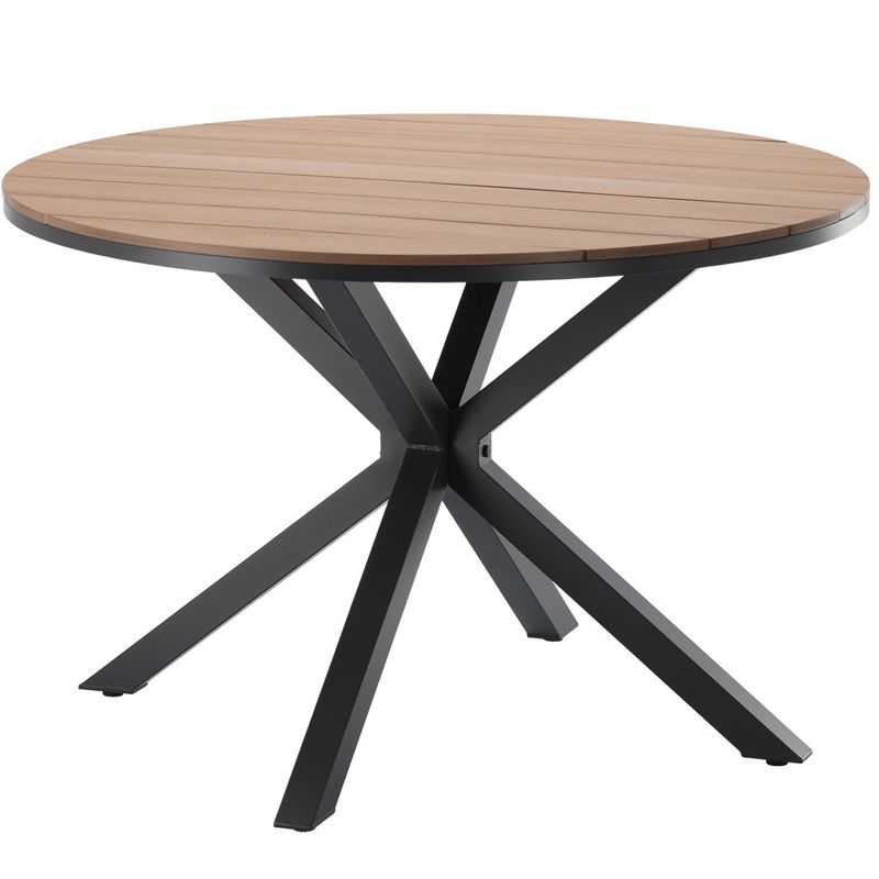 Casa si Gradina - Gradina si terasa - Mobilier exterior - Mese gradina - Masa rotunda pentru gradina, cadru aluminiu cu blat polywood aspect lemn, 112x73 cm, maro natur - Infinity.ro
