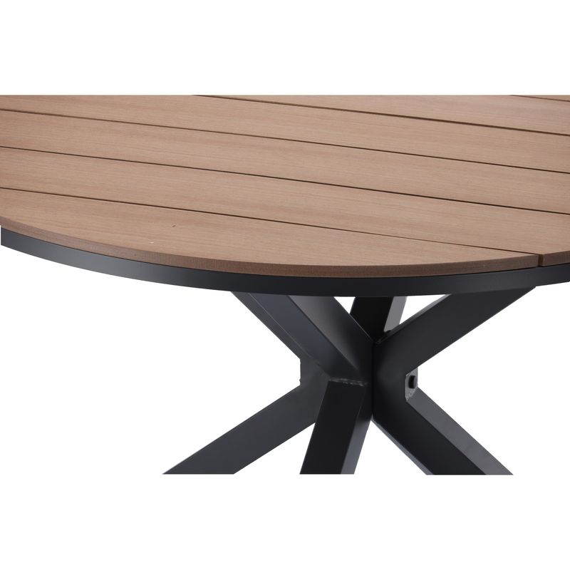 Casa si Gradina - Gradina si terasa - Mobilier exterior - Mese gradina - Masa rotunda pentru gradina, cadru aluminiu cu blat polywood aspect lemn, 112x73 cm, maro natur - Infinity.ro
