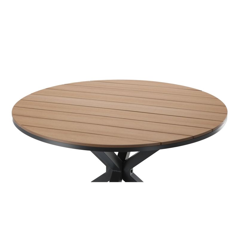 Casa si Gradina - Gradina si terasa - Mobilier exterior - Mese gradina - Masa rotunda pentru gradina, cadru aluminiu cu blat polywood aspect lemn, 112x73 cm, maro natur - Infinity.ro