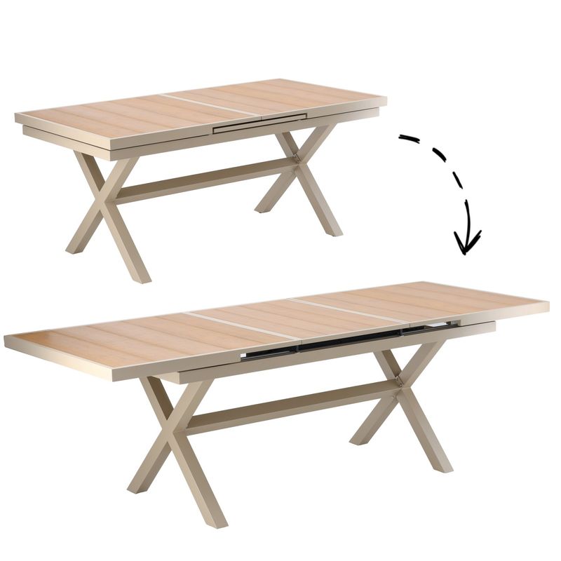 Casa si Gradina - Gradina si terasa - Mobilier exterior - Mese gradina - Masa gradina extensibila 180-240 cm din aluminiu cu blat aspect lemn, 180-240x90x76 cm, bej - Infinity.ro