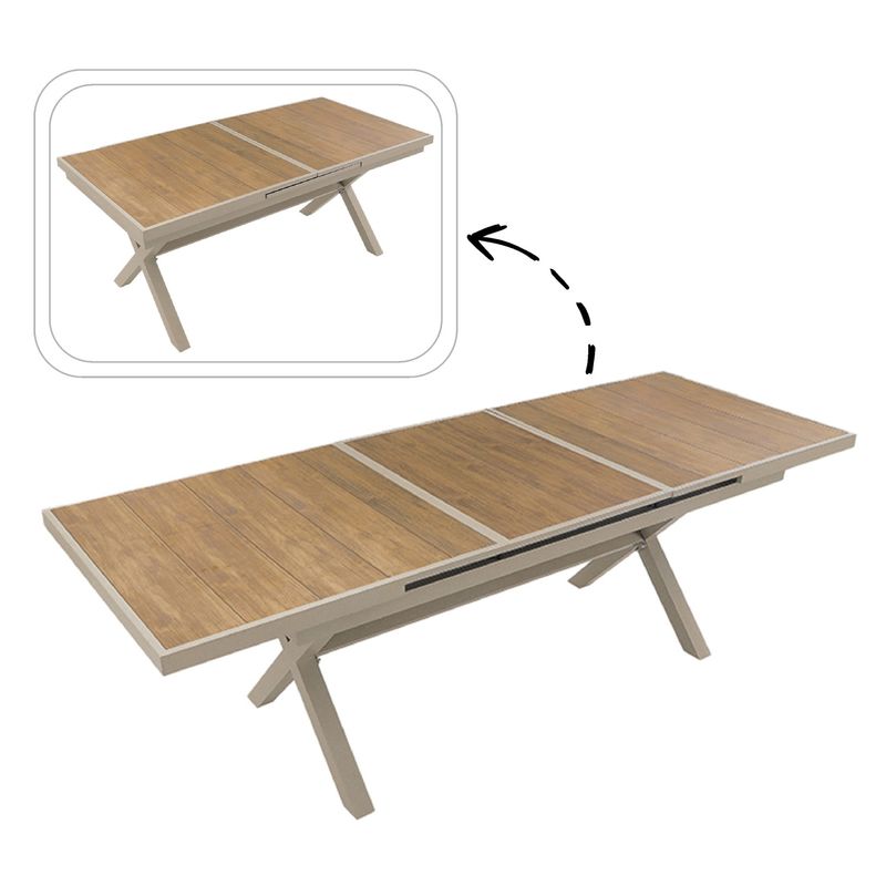 Casa si Gradina - Gradina si terasa - Mobilier exterior - Mese gradina - Masa gradina extensibila 180-240 cm din aluminiu cu blat aspect lemn, 180-240x90x76 cm, bej - Infinity.ro