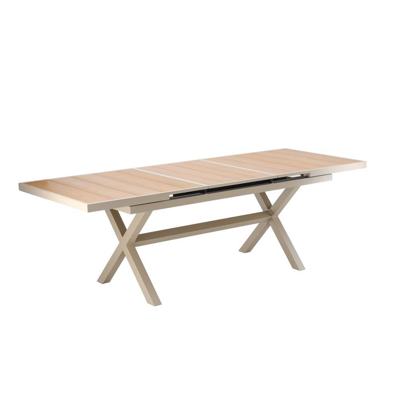Casa si Gradina - Gradina si terasa - Mobilier exterior - Mese gradina - Masa gradina extensibila 180-240 cm din aluminiu cu blat aspect lemn, 180-240x90x76 cm, bej - Infinity.ro
