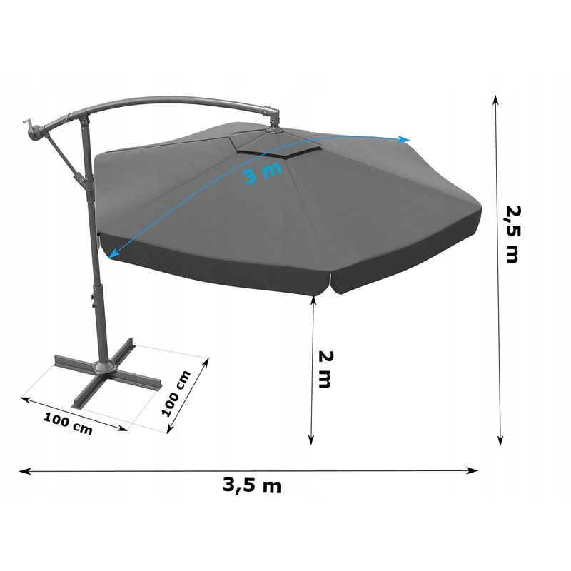 Casa si Gradina - Gradina si terasa - Umbrele si pavilioane - Umbrele - Umbrela de gradina cu brat lateral, inclinabila, panza poliester 160 g/mp, husa de protectie, 300 cm, gri - Infinity.ro