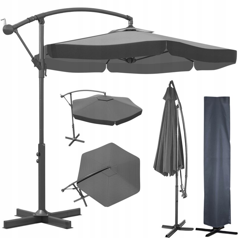 Casa si Gradina - Gradina si terasa - Umbrele si pavilioane - Umbrele - Umbrela de gradina cu brat lateral, inclinabila, panza poliester 160 g/mp, husa de protectie, 300 cm, gri - Infinity.ro