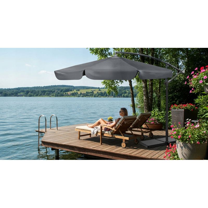 Casa si Gradina - Gradina si terasa - Umbrele si pavilioane - Umbrele - Umbrela de gradina cu brat lateral, inclinabila, panza poliester 160 g/mp, husa de protectie, 300 cm, gri - Infinity.ro