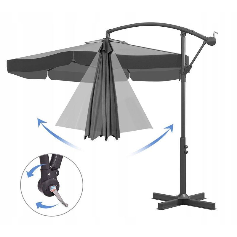 Casa si Gradina - Gradina si terasa - Umbrele si pavilioane - Umbrele - Umbrela de gradina cu brat lateral, inclinabila, panza poliester 160 g/mp, husa de protectie, 300 cm, gri - Infinity.ro