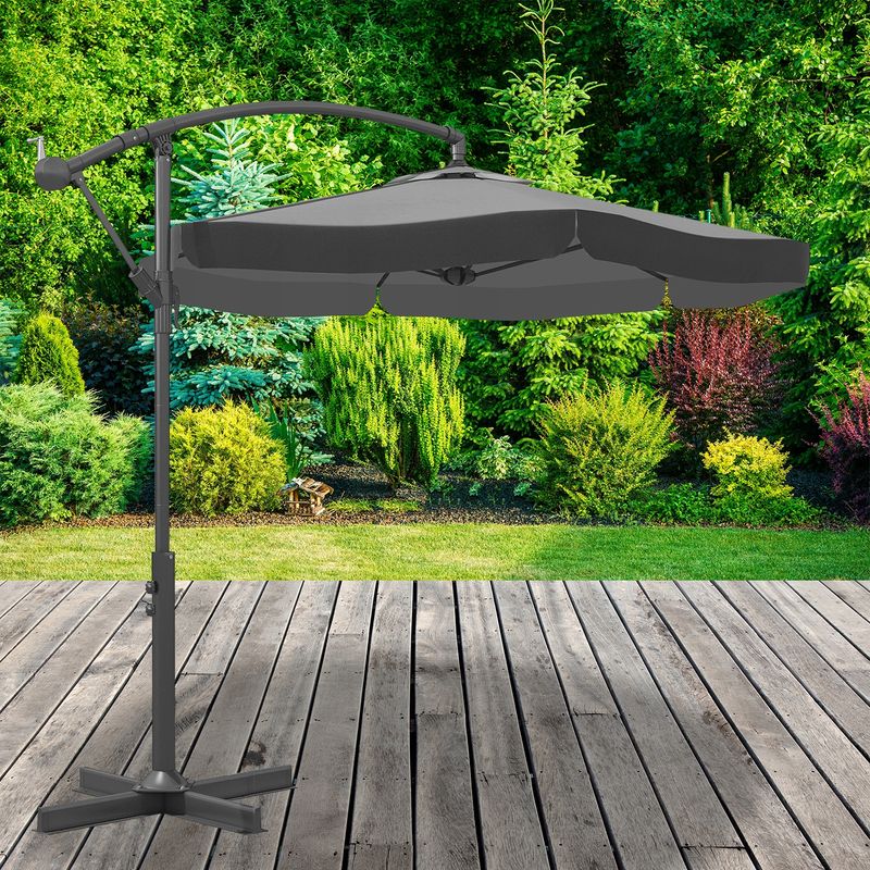 Casa si Gradina - Gradina si terasa - Umbrele si pavilioane - Umbrele - Umbrela de gradina cu brat lateral, inclinabila, panza poliester 160 g/mp, husa de protectie, 300 cm, gri - Infinity.ro