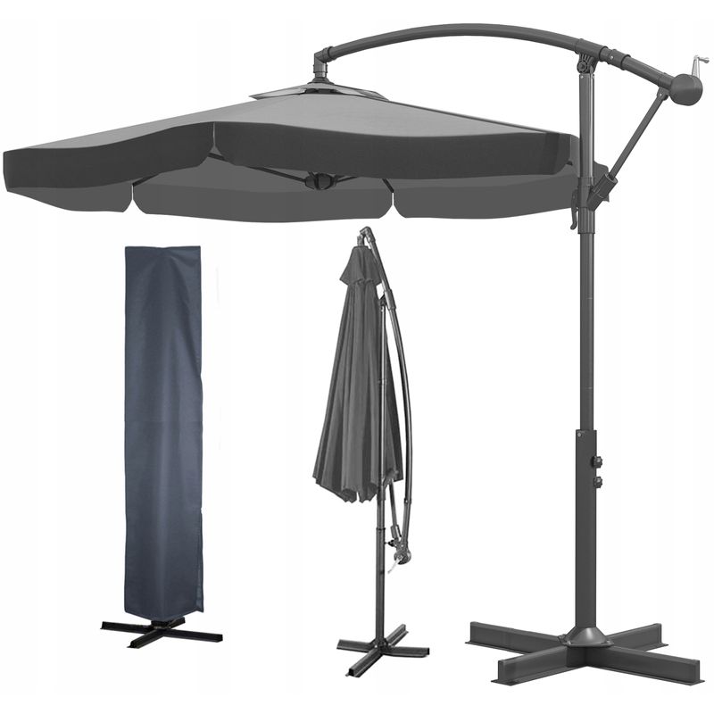 Casa si Gradina - Gradina si terasa - Umbrele si pavilioane - Umbrele - Umbrela de gradina cu brat lateral, inclinabila, panza poliester 160 g/mp, husa de protectie, 300 cm, gri - Infinity.ro