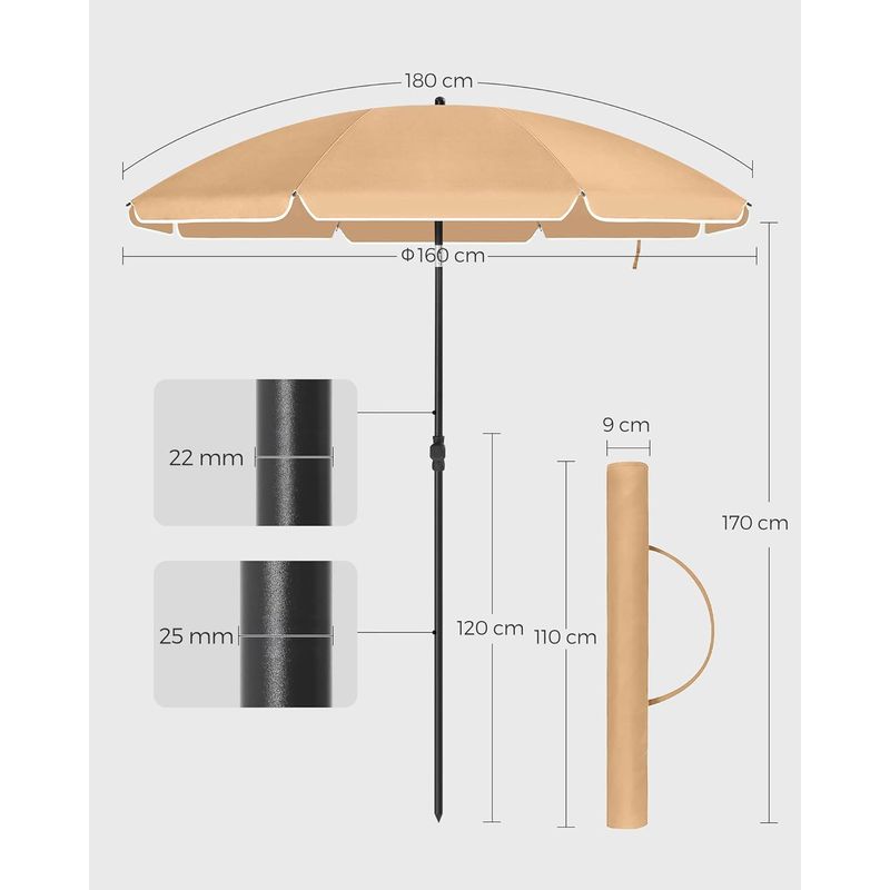 Casa si Gradina - Gradina si terasa - Umbrele si pavilioane - Umbrele - Umbrela terasa sau plaja cu inclinare si husa protectie, diametru 160 cm, taupe - Infinity.ro