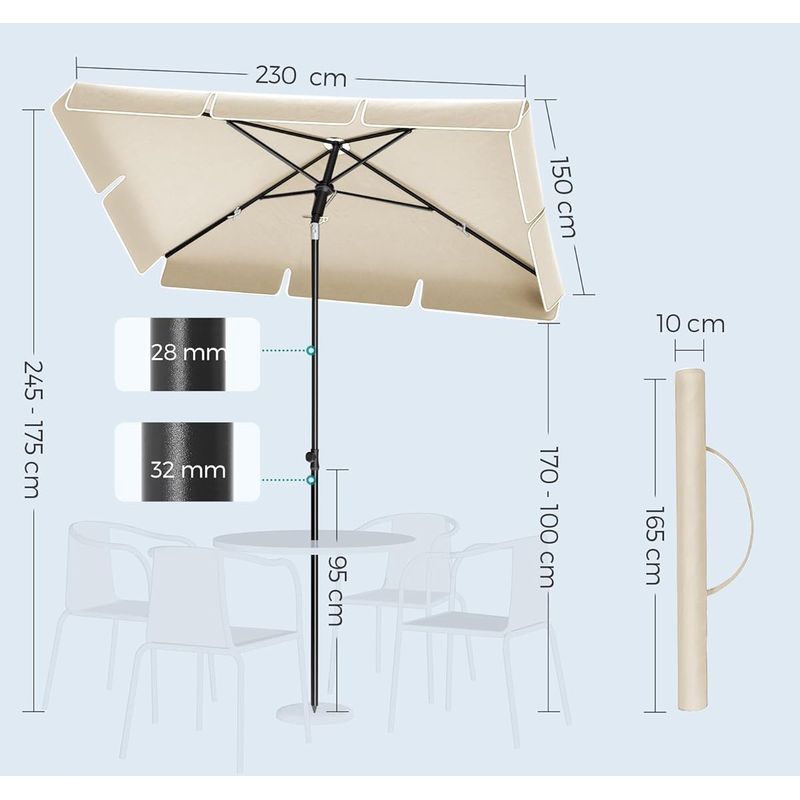 Casa si Gradina - Gradina si terasa - Umbrele si pavilioane - Umbrele - Umbrela terasa sau gradina reglabila, inclinare 2 directii, protectie UV UPF 50+, husa inclusa, 230x150 cm, bej - Infinity.ro